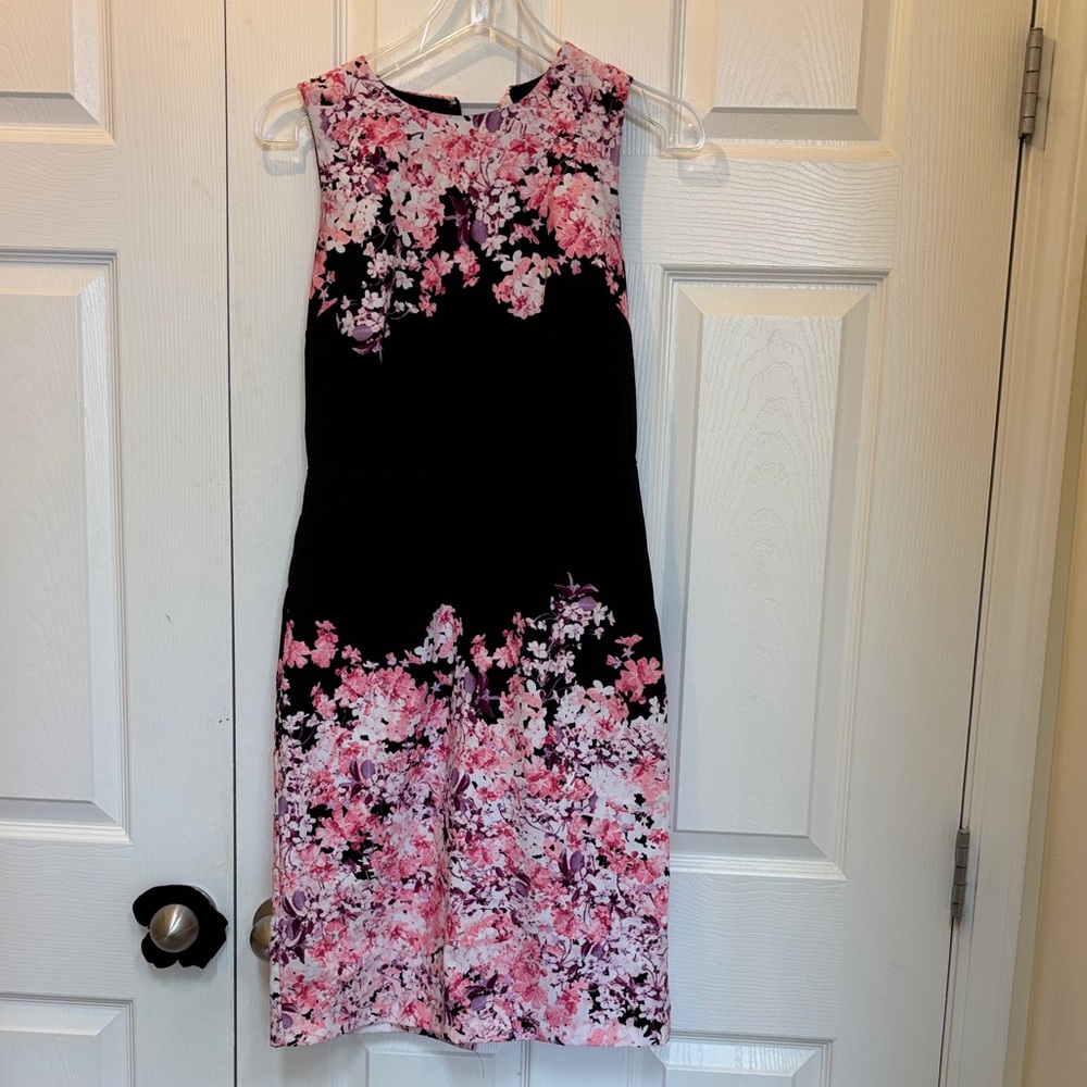 New York & Company Black and Pink Floral Midi Dress